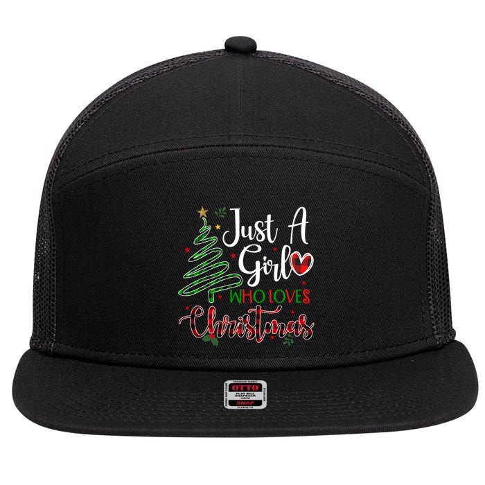 Just A Girl Who Loves Christmas Festive 7 Panel Mesh Trucker Snapback Hat