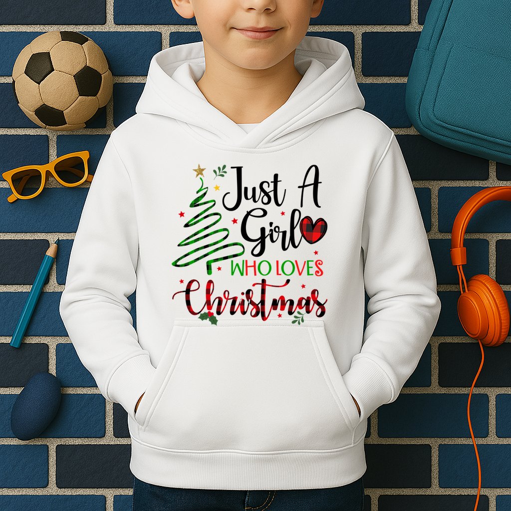Just A Girl Who Loves Christmas Festive Kids Hoodie