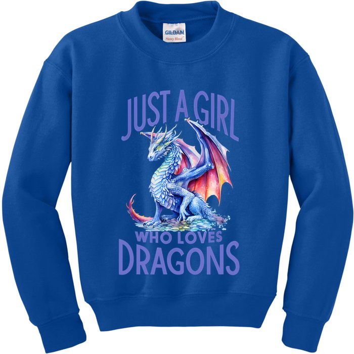 Just A Girl Who Loves Dragons Women Girl Blue Dragon Kids Sweatshirt