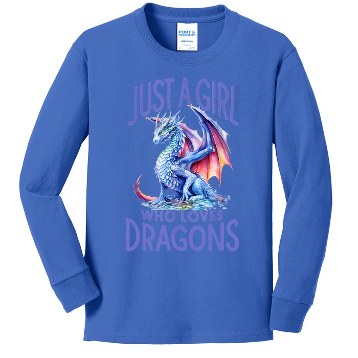 Just A Girl Who Loves Dragons Women Girl Blue Dragon Kids Long Sleeve Shirt