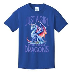 Just A Girl Who Loves Dragons Women Girl Blue Dragon Kids T-Shirt