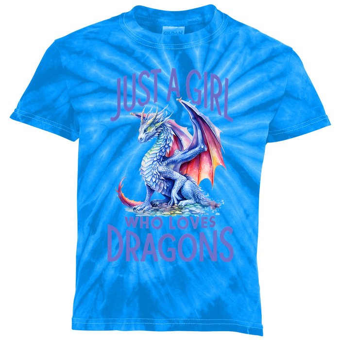 Just A Girl Who Loves Dragons Women Girl Blue Dragon Kids Tie-Dye T-Shirt