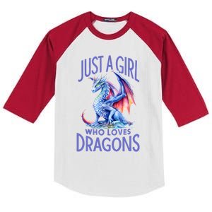 Just A Girl Who Loves Dragons Women Girl Blue Dragon Kids Colorblock Raglan Jersey