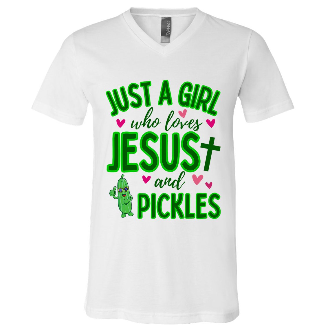 Just A Girl Who Loves Jesus And Pickles V-Neck T-Shirt
