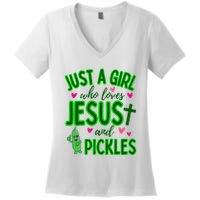 Just A Girl Who Loves Jesus And Pickles Women's V-Neck T-Shirt