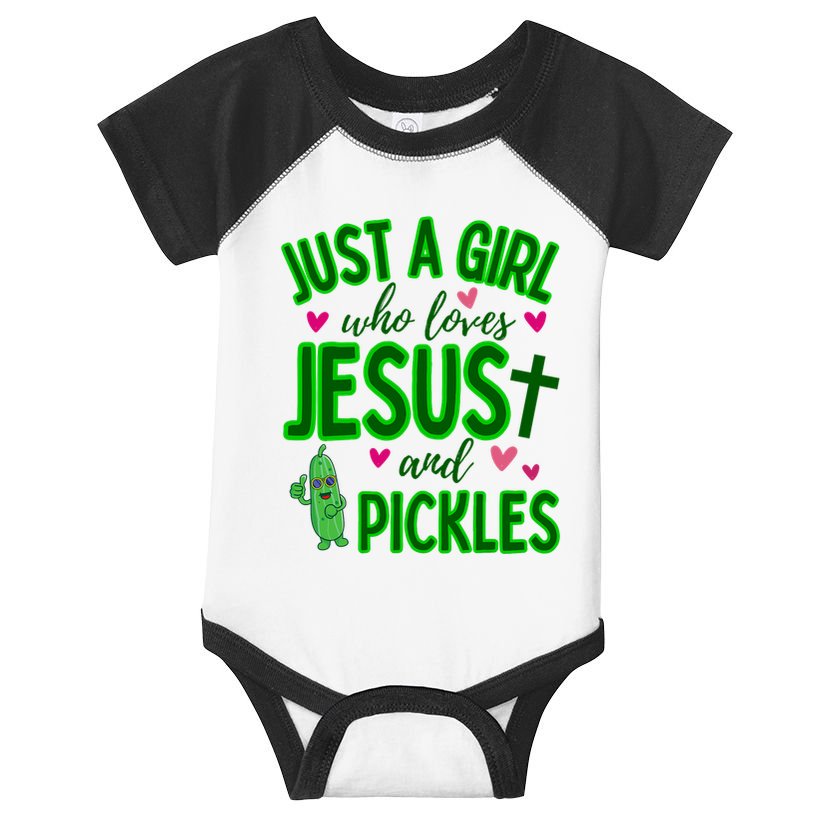Just A Girl Who Loves Jesus And Pickles Infant Baby Jersey Bodysuit