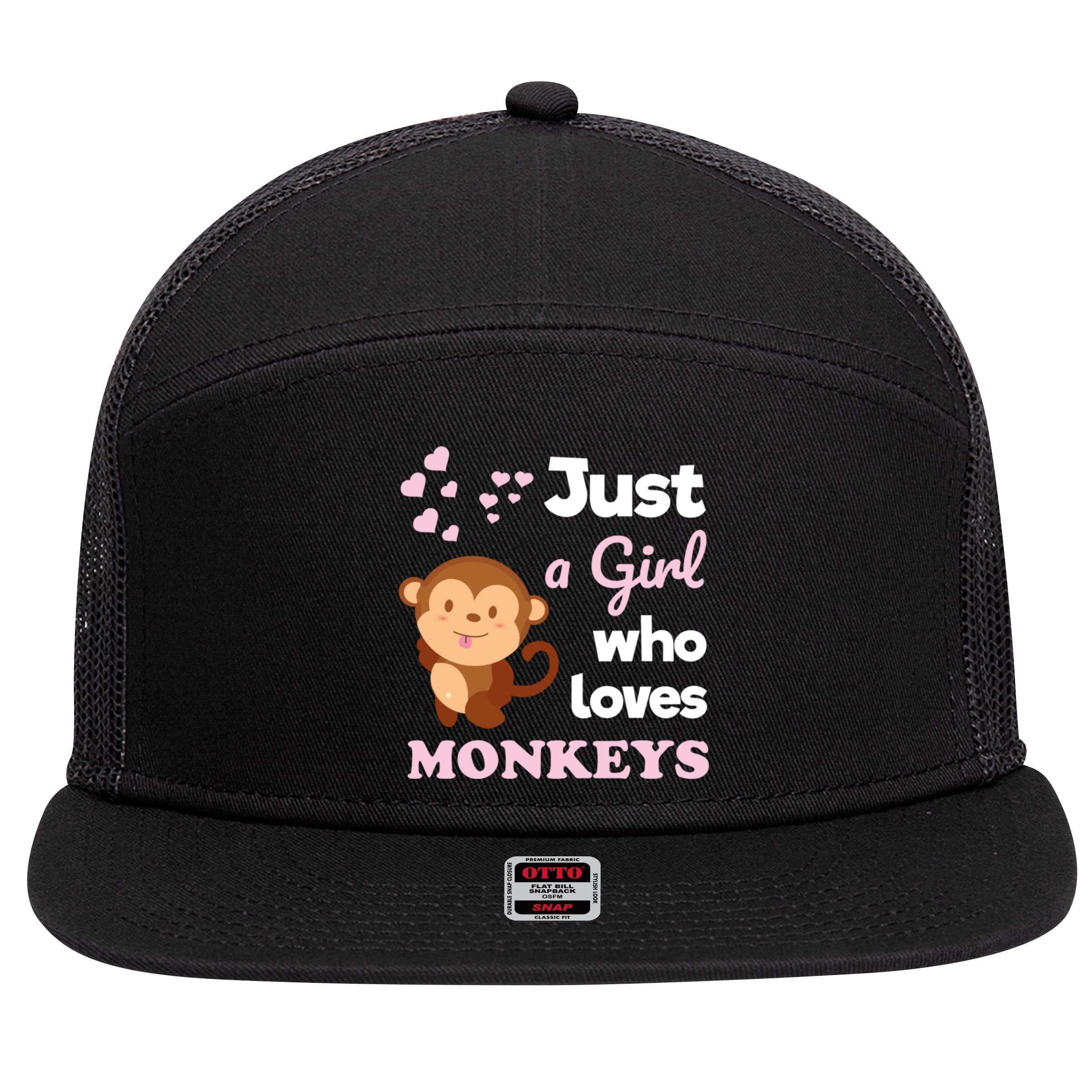 Just A Girl Who Loves Monkeys Girls Monkey 7 Panel Mesh Trucker Snapback Hat