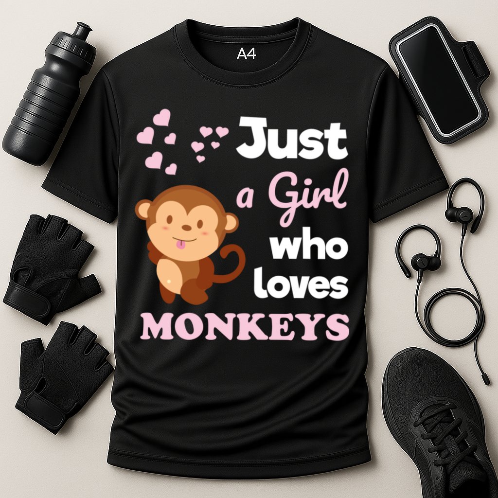 Just A Girl Who Loves Monkeys Girls Monkey Cooling Performance Crew T-Shirt