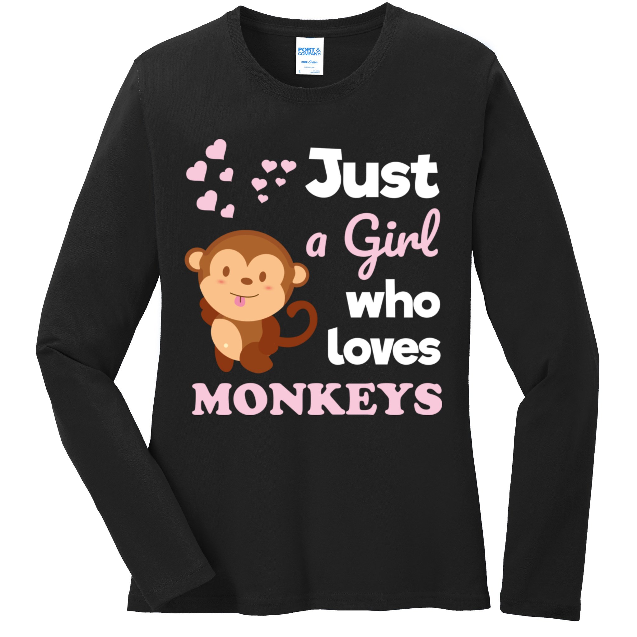 Just A Girl Who Loves Monkeys Girls Monkey Ladies Long Sleeve Shirt