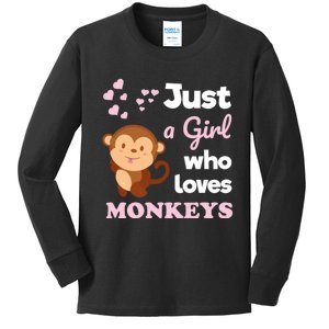 Just A Girl Who Loves Monkeys Girls Monkey Kids Long Sleeve Shirt