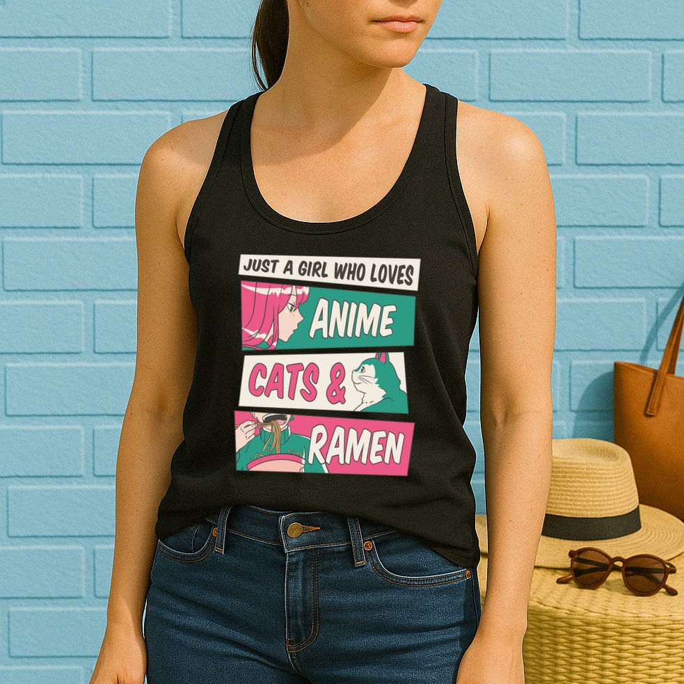 Just A Girl Who Loves Anime Cats And Ramen Womens Tank Top