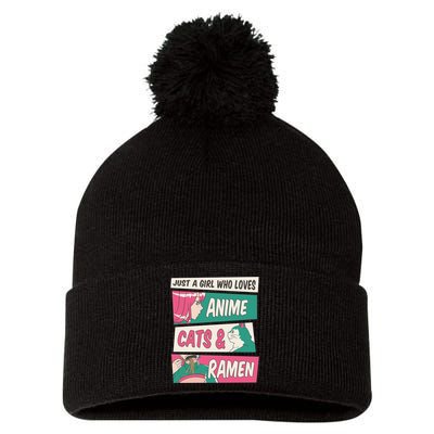 Just A Girl Who Loves Anime Cats And Ramen Pom Pom 12in Knit Beanie