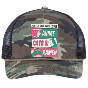 Just A Girl Who Loves Anime Cats And Ramen Retro Rope Trucker Hat Cap