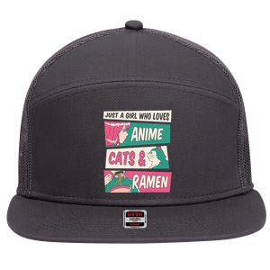 Just A Girl Who Loves Anime Cats And Ramen 7 Panel Mesh Trucker Snapback Hat