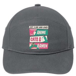 Just A Girl Who Loves Anime Cats And Ramen 7-Panel Snapback Hat