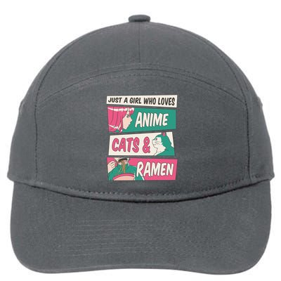 Just A Girl Who Loves Anime Cats And Ramen 7-Panel Snapback Hat