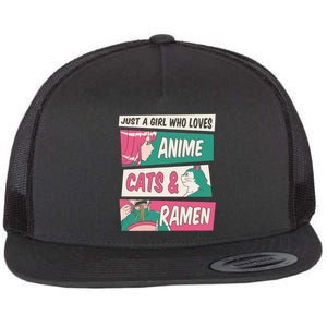 Just A Girl Who Loves Anime Cats And Ramen Flat Bill Trucker Hat