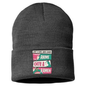 Just A Girl Who Loves Anime Cats And Ramen Sustainable Knit Beanie