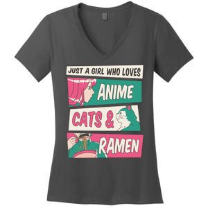 Just A Girl Who Loves Anime Cats And Ramen Women's V-Neck T-Shirt