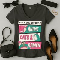 Just A Girl Who Loves Anime Cats And Ramen Women's V-Neck T-Shirt
