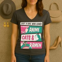 Just A Girl Who Loves Anime Cats And Ramen Women's V-Neck T-Shirt