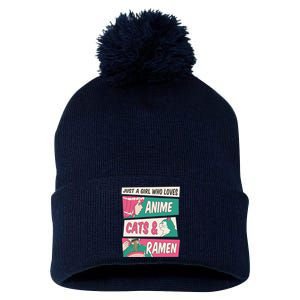 Just A Girl Who Loves Anime Cats And Ramen Pom Pom 12in Knit Beanie