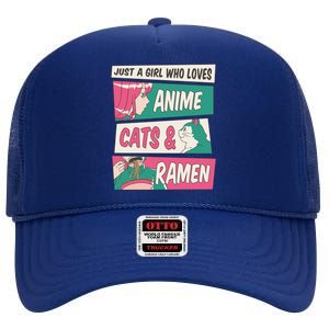 Just A Girl Who Loves Anime Cats And Ramen High Crown Mesh Back Trucker Hat