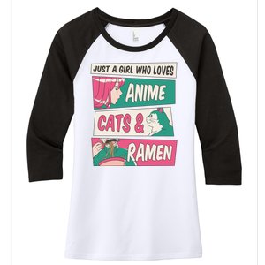 Just A Girl Who Loves Anime Cats And Ramen Women's Tri-Blend 3/4-Sleeve Raglan Shirt