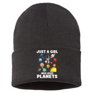 Just A Girl Who Loves Planets Solar System Space Astronaut Sustainable Knit Beanie