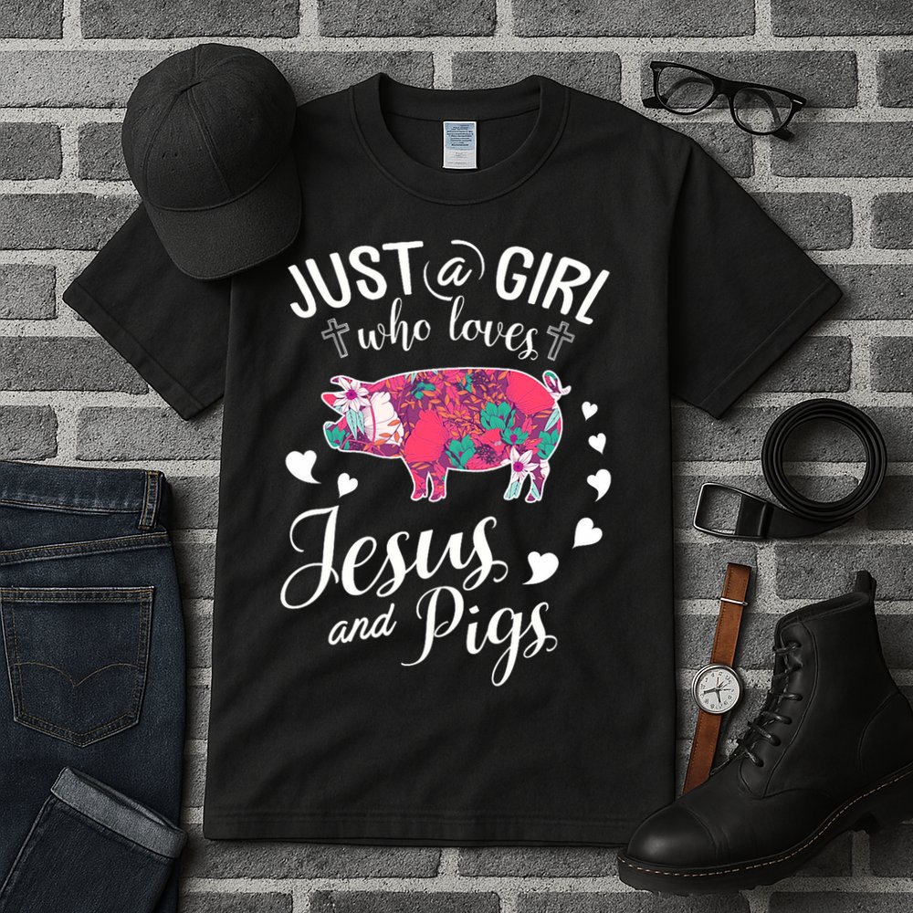 Just A Girl Who Loves Jesus And Pigs Farmer Lover Tall T-Shirt