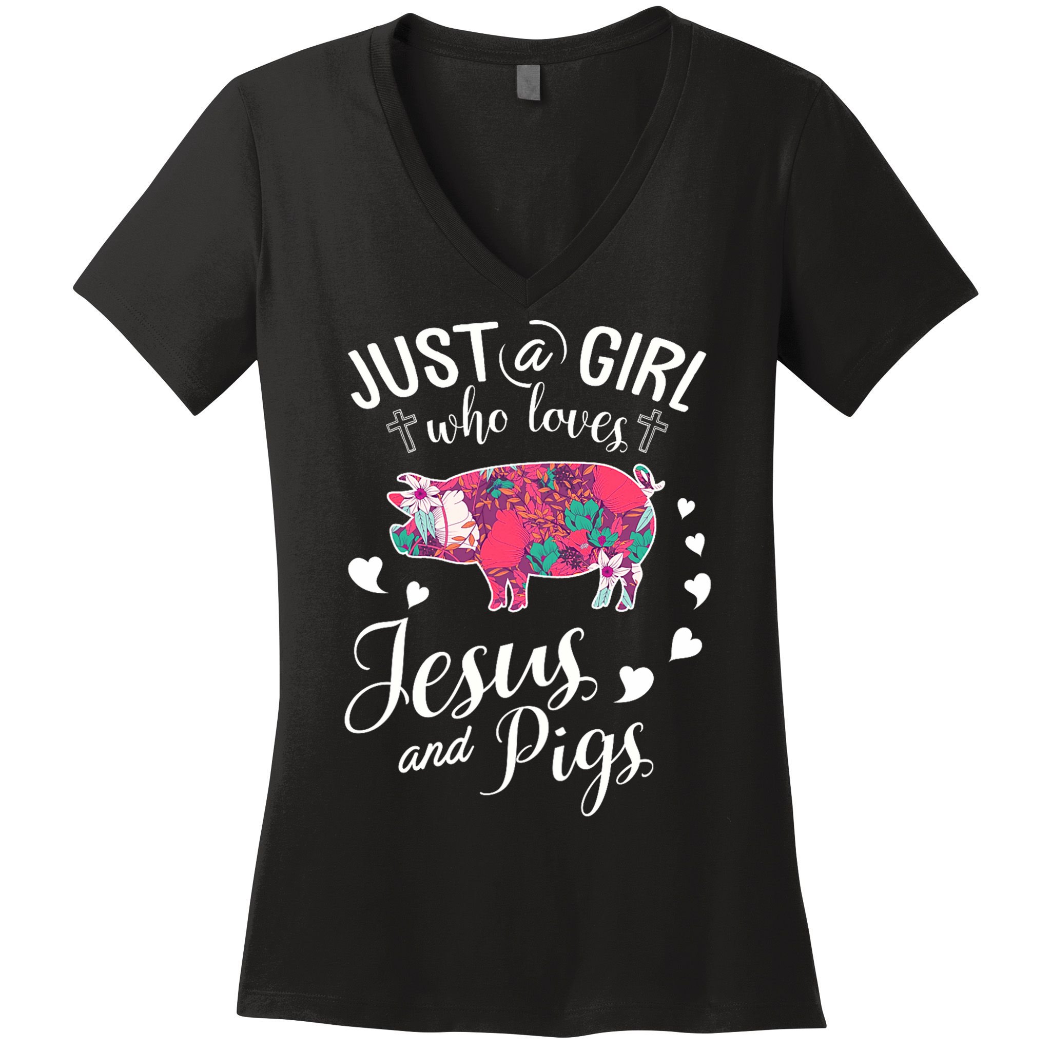 Just A Girl Who Loves Jesus And Pigs Farmer Lover Women's V-Neck T-Shirt