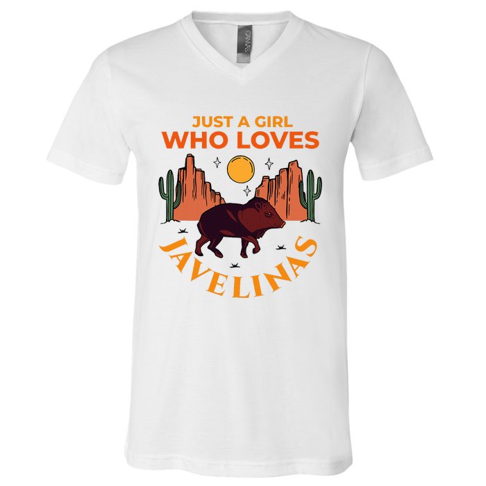 Just A Girl Who Loves Javelinas Desert Animal Lover V-Neck T-Shirt