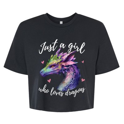 Just A Girl Who Loves Dragons Cute Watercolor Bella+Canvas Jersey Crop Tee