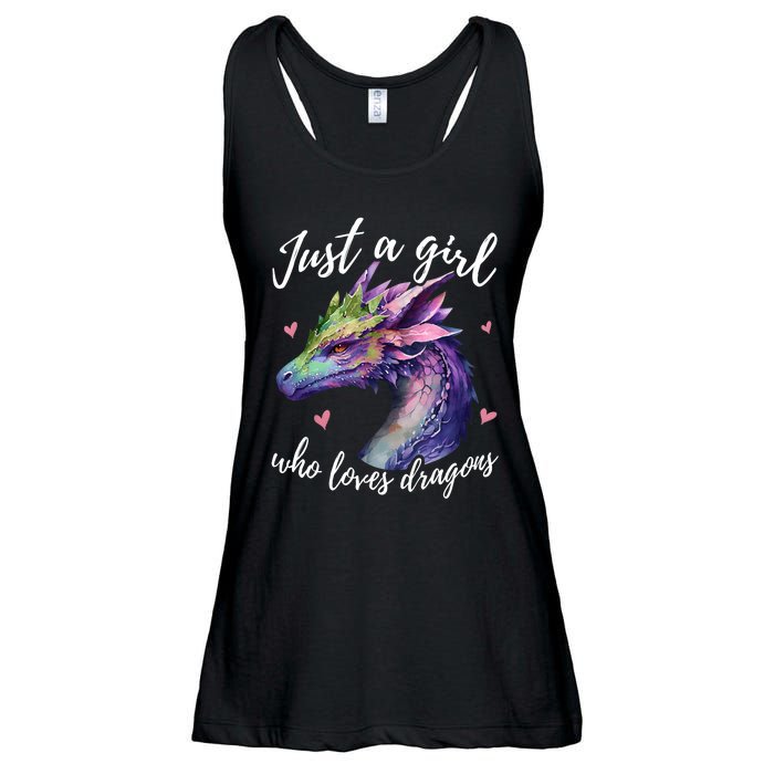 Just A Girl Who Loves Dragons Cute Watercolor Ladies Essential Flowy Tank