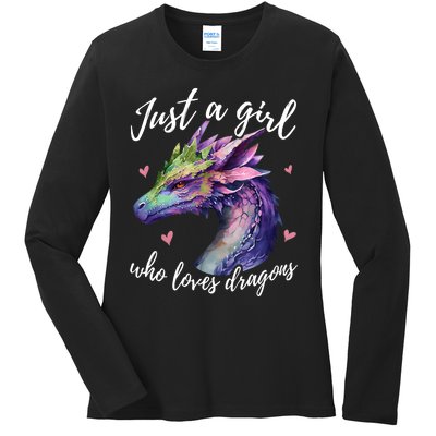 Just A Girl Who Loves Dragons Cute Watercolor Ladies Long Sleeve Shirt