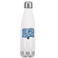 Just A Girl Who Loves Minnesota Blue Wavy Logo Stainless Steel Insulated Water Bottle