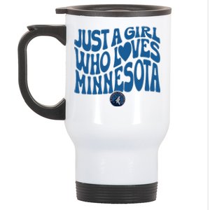 Just A Girl Who Loves Minnesota Blue Wavy Logo Stainless Steel Travel Mug