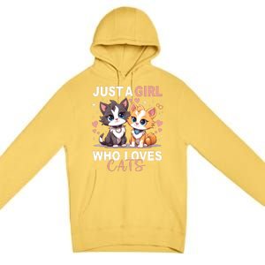 Just A Girl Who Loves Cats Cute Cat Lover Premium Pullover Hoodie