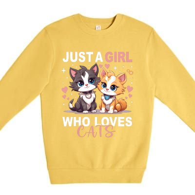 Just A Girl Who Loves Cats Cute Cat Lover Premium Crewneck Sweatshirt