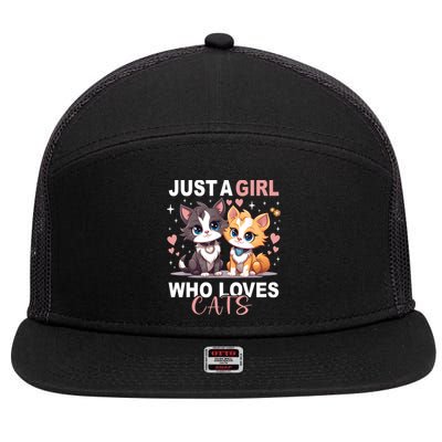 Just A Girl Who Loves Cats Cute Cat Lover 7 Panel Mesh Trucker Snapback Hat