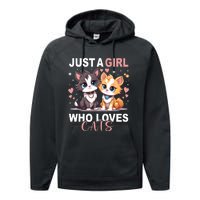 Just A Girl Who Loves Cats Cute Cat Lover Performance Fleece Hoodie