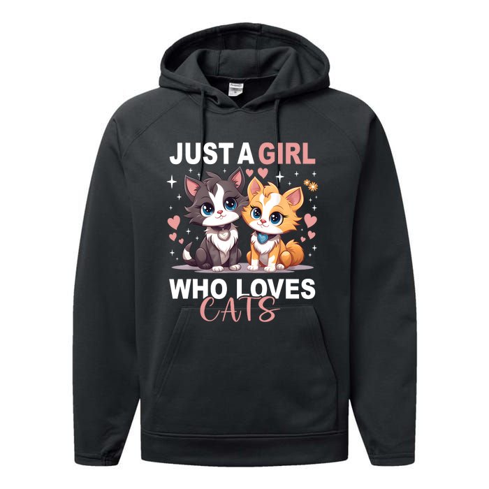 Just A Girl Who Loves Cats Cute Cat Lover Performance Fleece Hoodie