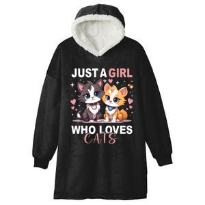 Just A Girl Who Loves Cats Cute Cat Lover Hooded Wearable Blanket