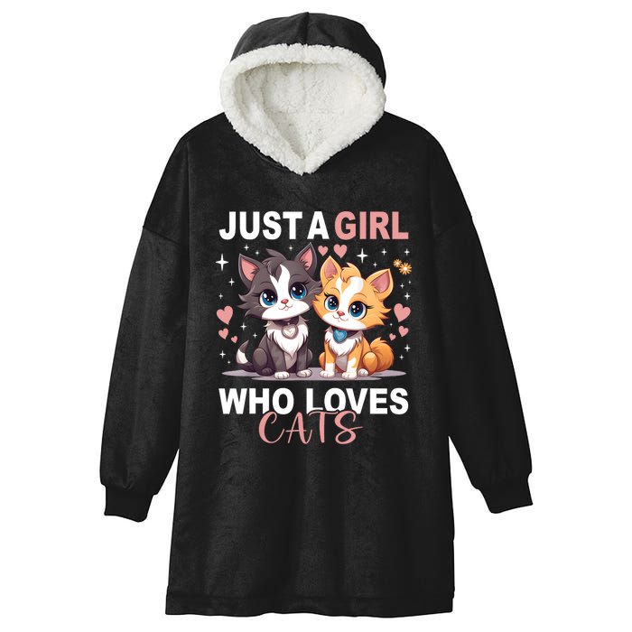 Just A Girl Who Loves Cats Cute Cat Lover Hooded Wearable Blanket