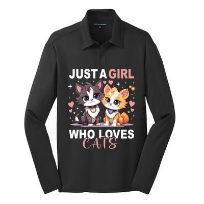 Just A Girl Who Loves Cats Cute Cat Lover Silk Touch Performance Long Sleeve Polo