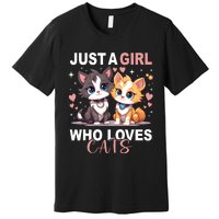 Just A Girl Who Loves Cats Cute Cat Lover Premium T-Shirt