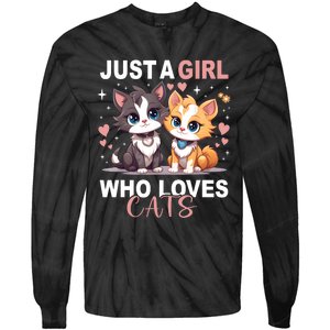 Just A Girl Who Loves Cats Cute Cat Lover Tie-Dye Long Sleeve Shirt