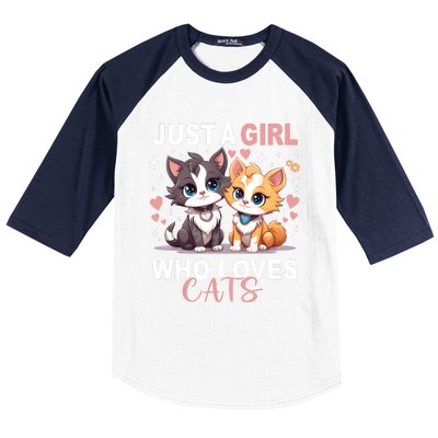 Just A Girl Who Loves Cats Cute Cat Lover Baseball Sleeve Shirt