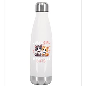 Just A Girl Who Loves Cats Cute Cat Lover Stainless Steel Insulated Water Bottle