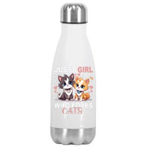 Just A Girl Who Loves Cats Cute Cat Lover Stainless Steel Insulated Water Bottle